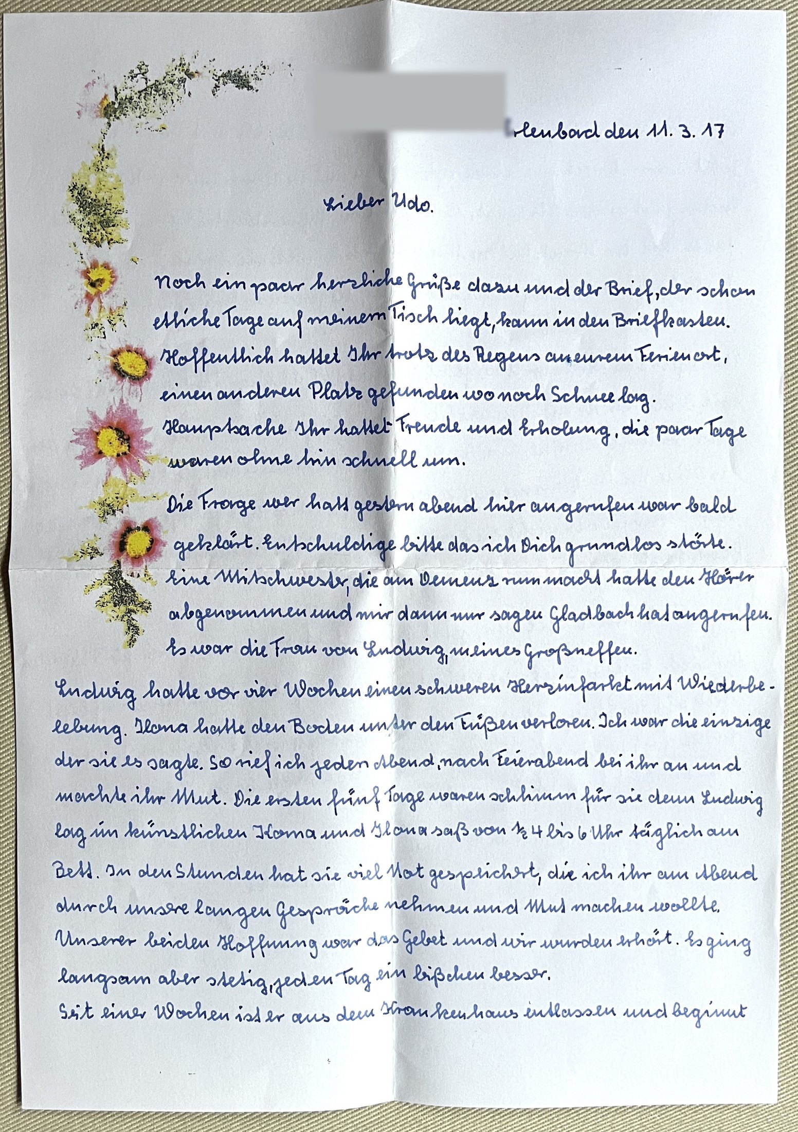 Erste Seite mit gemalter Blumenranke, Handschrift
