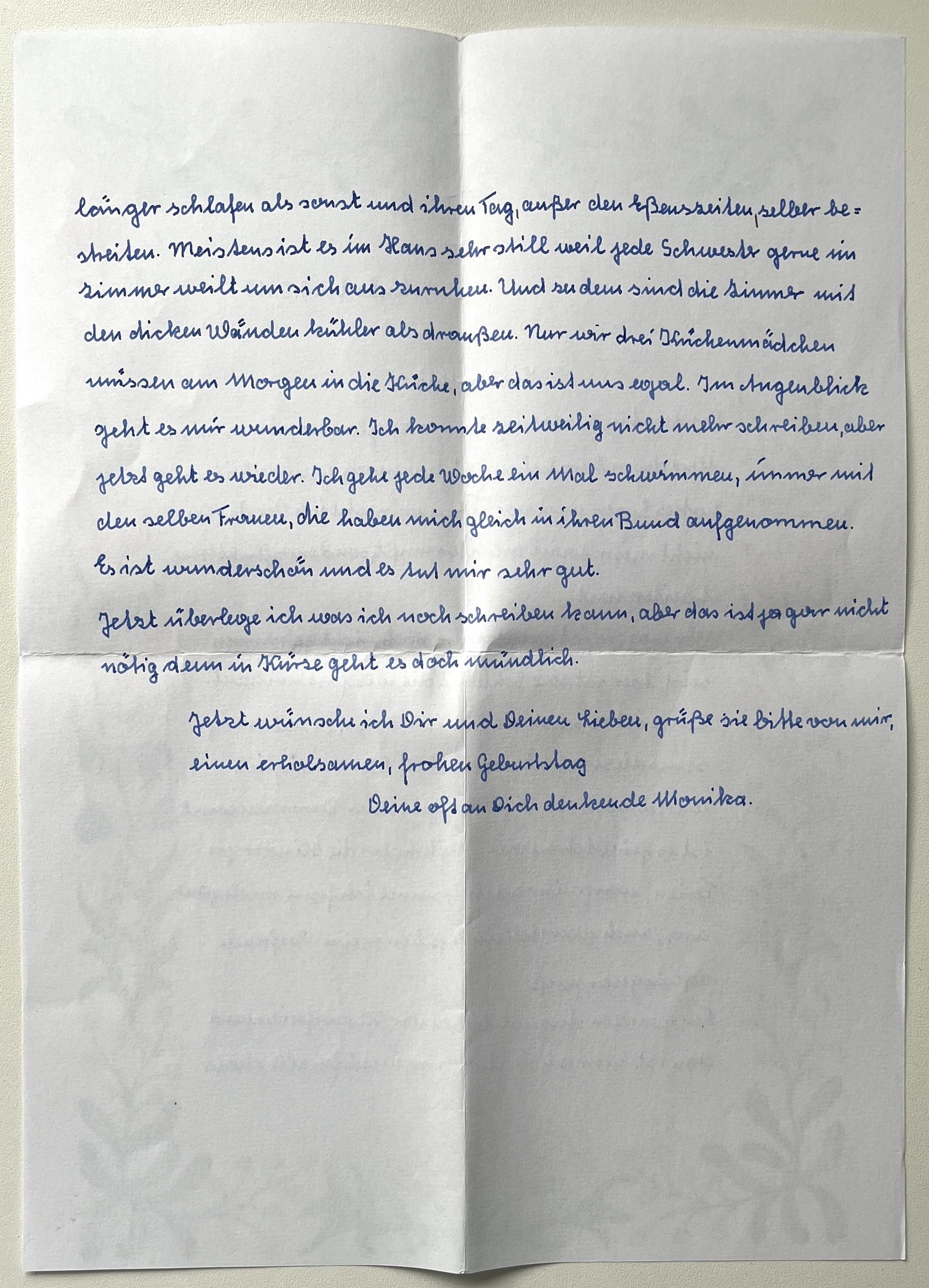 Zweite Seite mit dem Bericht von den Klosterferien und dem Schlussgruß
